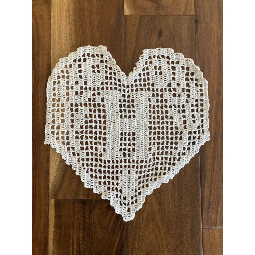 Handmade Crochet Doily Filet Monogram Heart Letter H White